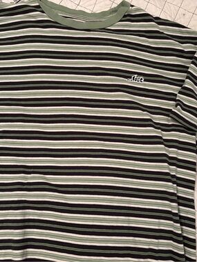 Lost Men's Striped Crewneck Tee in Green, Black & White XL